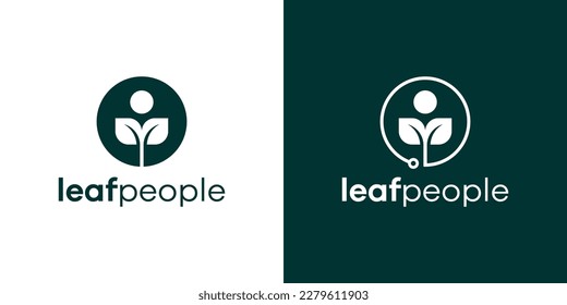 leaf and people icon logo design vector illustration