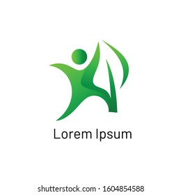 Leaf People Logo Design. Spa Ecology Nature. Healthy Medicine Pharmacy Vector Icon.
