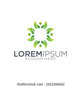 leaf people logo design vector illustration