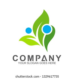 leaf with people/family shape for healthy logo design template