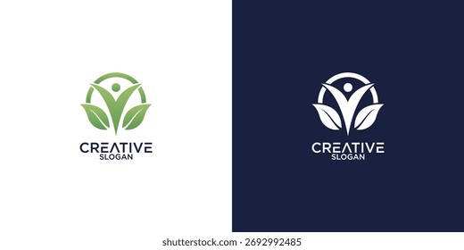 leaf and person logo simple design vector	