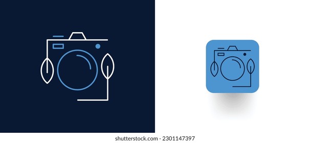 Leaf Photography creative logo. Camera with leaf icon vector illustration.