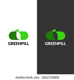 Leaf And Pill Logo Concept, Green Pill Medicine Nature Logo Icon