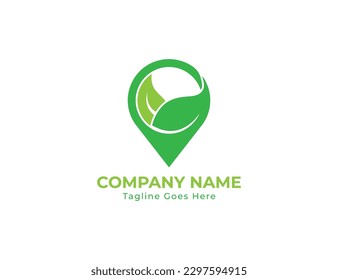 Leaf with Pin Location Logo Concept symbol sign icon Element Design. Organic, Herbal, Natural Products, Ecology, Nature Logotype. Vector illustration template