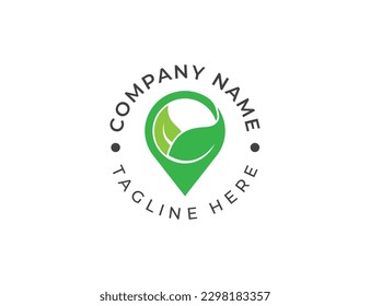 Leaf Pin Location Logo Concept symbol icon sign Element Design. Leaves, Organic, Herbal, Natural Products, Ecology, Nature Logotype. Vector illustration template