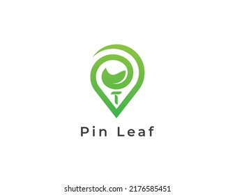 Símbolo del símbolo del signo del concepto del logotipo del pin hoja con letra T. Diseño del logotipo del pin de ubicación. Plantilla de logotipo de ilustración de vector
