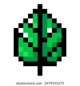 Pixel de hoja aislado sobre fondo blanco. Ilustración de Vector de 8 bits.