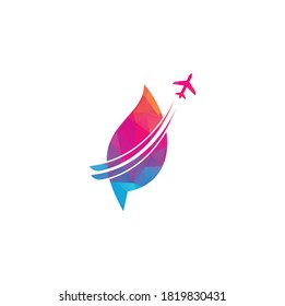 Leaf Plane Travel Logo Design Template. Travel with leaf logo design vector