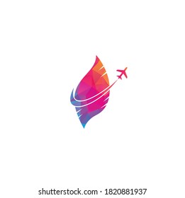 Leaf Plane Travel Logo Design Template. Travel with leaf logo design vector