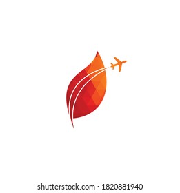 Leaf Plane Travel Logo Design Template. Travel with leaf logo design vector