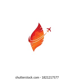 Leaf Plane Travel Logo Design Template. Travel with leaf logo design vector