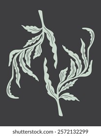 Leaf plant, botanical artwork poster silhouette vector illustration asset element nature, tropical leafs textie print art editable