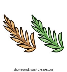 Leaf of a plant. Branch with small leaves. Vector illustration. Simple hand drawn icon.	