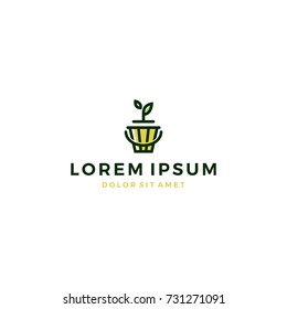 leaf plant bucket pot logo vector icon template