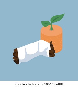 leaf Plant In Cigarette butt vector