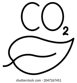 The leaf of the plant emits carbon dioxide. Photosynthesis, biology, plant benefits, climate change. Vector icon, outline, isolated. Editable stroke.