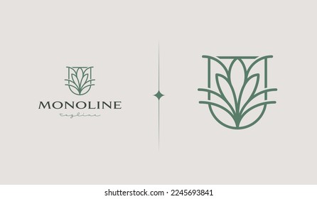 Logo von Leaf Plant Flower Monoline. Universal Creative Premium Symbol. Symbol für Vektorzeichen-Symbol-Logo-Vorlage. Vektorgrafik