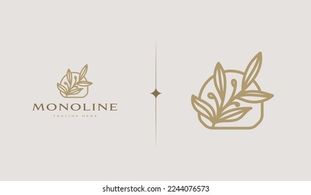 Monolina de la Flor de Hojas. Símbolo universal creativo premium. Plantilla de logotipo del icono de signo del vector. Ilustración del vector