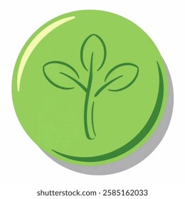 Leaf Plant Icon in a Circular Button Design, Simple and Natural Symbol A simple circular button featuring a leaf plant icon, clean and nature inspired.
