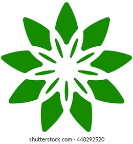 Leaf, plant icon. Circular geometric motif with petals.