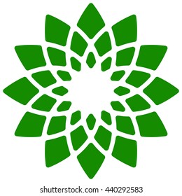 Leaf, plant icon. Circular geometric motif with petals.