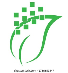 Leaf, plant and pixel, photo and data logo