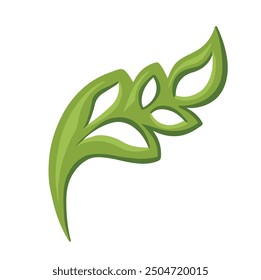 Leaf of plant stylized geometric green, hand drawn vector