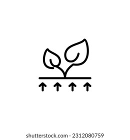 Leaf plant with upside arrow. Vector line icon black and white with green eco energy theme