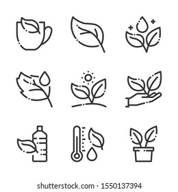 Leaf and plants related, bold line icons. The illustrations are about water, care, gardening, environmental, nature. - Shutterstock ID 1550137394