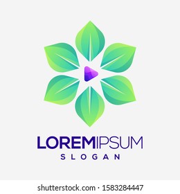 leaf play gradient color logo design