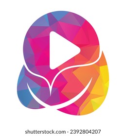 Ilustración vectorial del icono de diseño del logotipo de reproducción de hoja. botón de reproducción y vector de plantilla de logotipo de combinación hoja.
