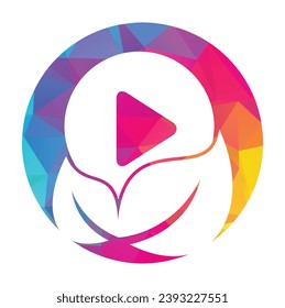 Leaf play logo design icon vector illustration. play button and leaf combination logo template vector.