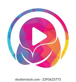 Leaf play logo design icon vector illustration. play button and leaf combination logo template vector.