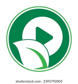 Leaf play logo design icon vector illustration. play button and leaf combination logo template vector.