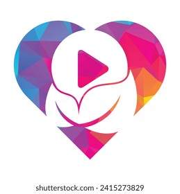 Leaf play logo design icon vector illustration. play button and leaf combination logo template vector. 