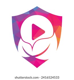 Leaf play logo design icon vector illustration. play button and leaf combination logo template vector. 
