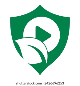 Ilustración vectorial de diseño de logotipo de reproducción de hoja. vector de plantilla de logotipo de combinación de botón de reproducción y hoja.