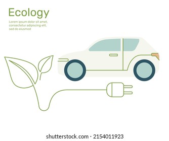 Hoja con enchufe al concepto de ecología de coches eléctricos conservación de la naturaleza. Ilustración de diseño de vectores.