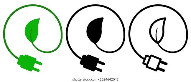 leaf plug icon, simple flat style, illustration, logo sign symbol pictogram template, for ui or ux isolated on white for mobile app, editable