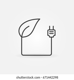 Leaf with plug icon - vector thin line green energy concept symbol or design element