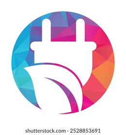 Leaf plug logo design vector illustration. Eco power logo design template.