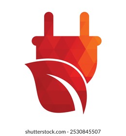 Leaf plug logo design vector illustration. Eco power logo design template.