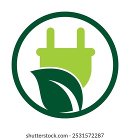 Leaf plug logo design vector illustration. Eco power logo design template.