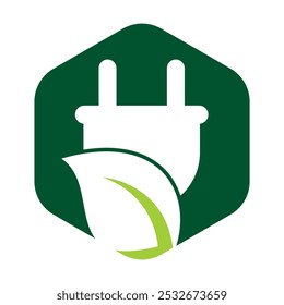 Leaf plug logo design vector illustration. Eco power logo design template.