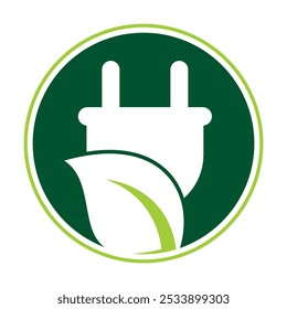 Leaf plug logo design vector illustration. Eco power logo design template.