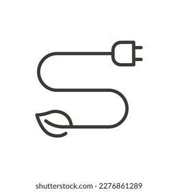 Leaf, plug plant and electricity vector thin line outline icon illustration. Image for electricity, saving energy, sustainability, renewable alternative energies