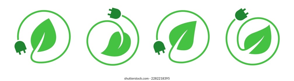 Leaf plug renewable energy icons design collection set. Electric clean power charge button symbol.