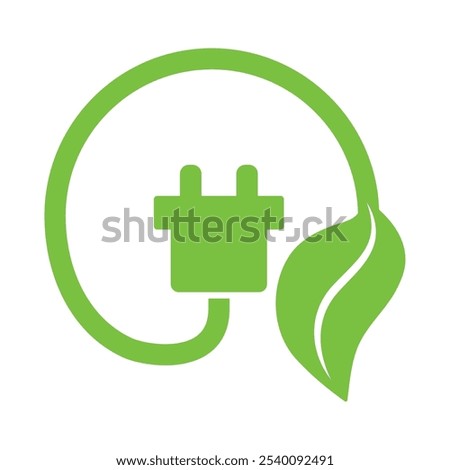 leaf with plug sustainable and renewable energy icon