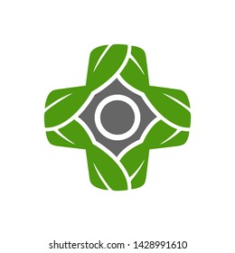 leaf plus medical symbol logo design