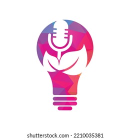 Leaf podcast bulb shape concept logo design template. Podcast talk show logo with mic and leaves.
